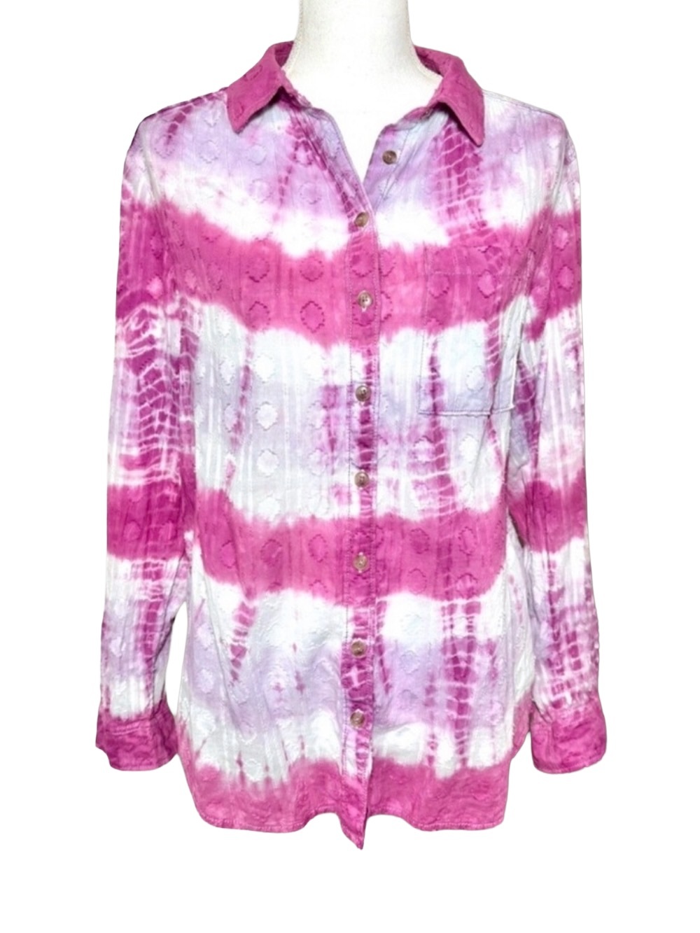 Anthropology Pilcro Tie Dye‎ Pink Button Down Shirt Women Small 100% Cotton